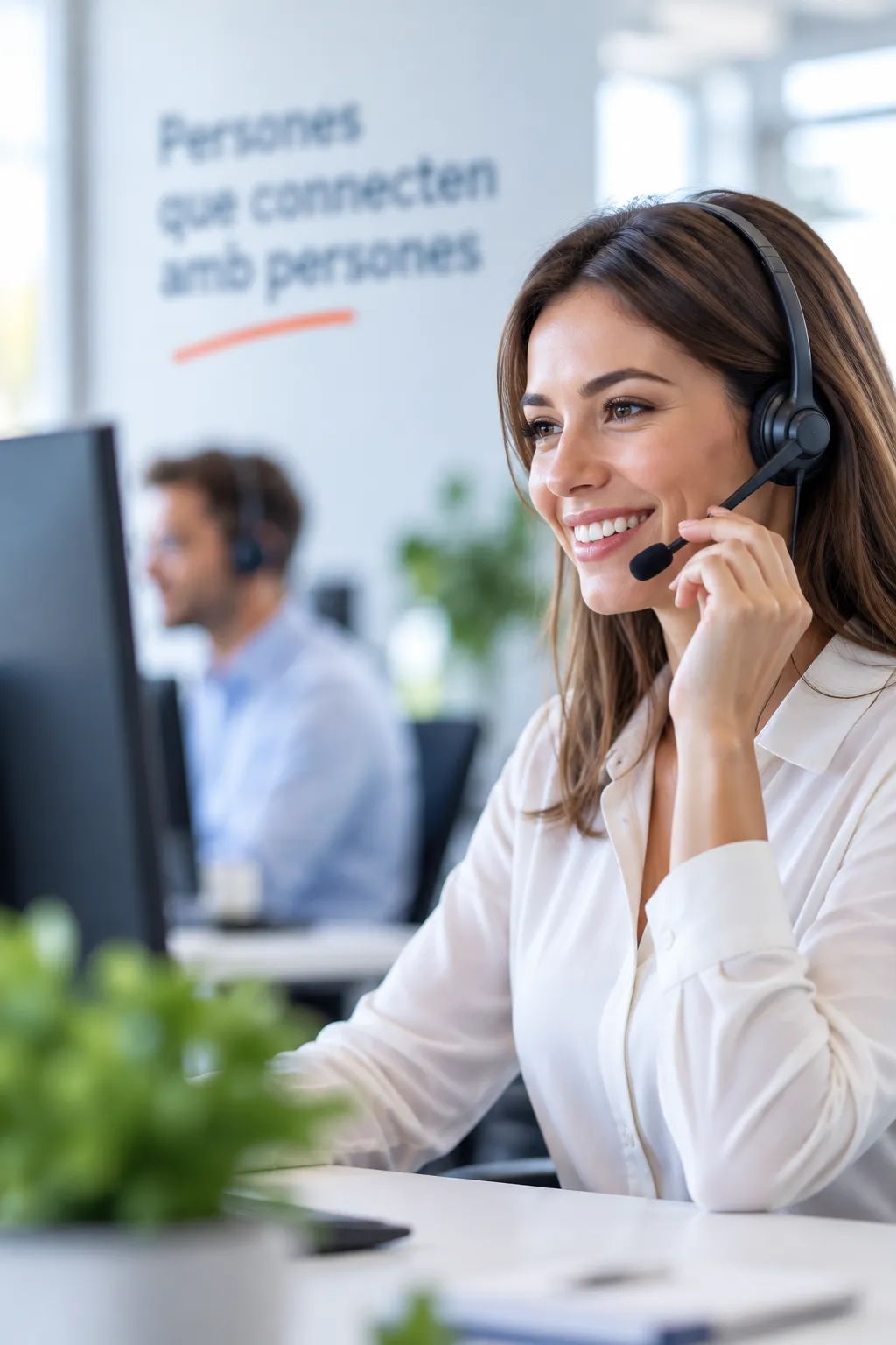 Professional d'atenció al client amb auriculars
